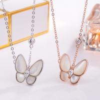 925 Sterling Silver Necklaces with White Shell with 1.97inch extender chain Butterfly plated fashion jewelry & for woman & with rhinestone nickel lead & cadmium free Length Approx 15.74 Inch Sold By PC