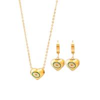 Jewelry Sets, Titanium Steel, with 1.97inch extender chain, Heart, plated, different styles for choice & for woman & enamel, golden, 14*12mm,30*14mm, Length:Approx 15.75 Inch, Sold By PC