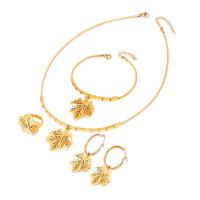 Jewelry Sets, finger ring & bracelet & earring & necklace, Titanium Steel, with 1.97inch,1.18inch extender chain, Maple Leaf, 18K gold plated, 4 pieces & fashion jewelry & for woman, golden, 48*21mm, Length:Approx 16.54 Inch, Approx 7.09 Inch, Sold By Set