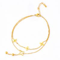 Fashion Jewelry Anklet, Titanium Steel, with White Shell, with 2.17inch extender chain, plated, Double Layer & for woman, golden, Length:Approx 7.87 Inch, Sold By PC