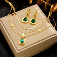Smykke sæt, Titanium Stål, med Emerald, forgyldt, tre lag & forskellige stilarter for valg & for kvinde, gylden, Solgt af PC
