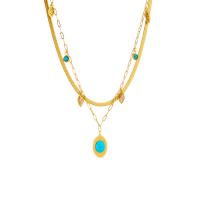 Multi Layer Necklace Titanium Steel with turquoise with 1.97inch extender chain plated Double Layer & fashion jewelry & for woman golden Sold Per Approx 15.75 Inch Approx 16.93 Inch Strand