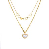 Multi Layer Necklace Titanium Steel with Plastic Pearl with 1.97inch extender chain Heart plated Double Layer & fashion jewelry & for woman golden 17mm Sold Per Approx 14.96 Inch Approx 17.72 Inch Strand