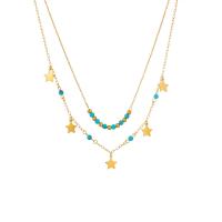 Multi Layer Necklace Titanium Steel with turquoise with 1.97inch extender chain plated Double Layer & for woman golden Sold Per Approx 15.75 Inch Approx 17.32 Inch Strand