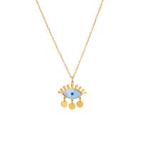 Collier Evil Eye bijoux, Acier titane, avec coquille, avec 1.97inch chaînes de rallonge, Placage, bijoux de mode & pour femme, doré, 25mm, Vendu par Environ 16.14 pouce brin