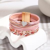 PU Leather Cord Bracelets with Natural Gravel multilayer & Unisex & with rhinestone 32mm Length Approx 7.67 Inch Sold By PC