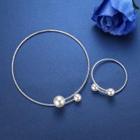 Zinc Alloy Jewelry Sets collar & bangle with Plastic Pearl 2 pieces & for woman & with rhinestone Sold By Set