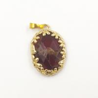 Gemstone Pendants Jewelry Jasper Stone with Brass Oval gold color plated DIY 31.62mm Sold By PC