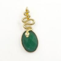 Gemstone Pendants Jewelry Natural Stone with Brass Snake gold color plated DIY 40.01mm Sold By PC