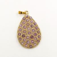 Gemstone Pendants Jewelry Natural Stone with Brass Teardrop gold color plated DIY 44.48mm Sold By PC