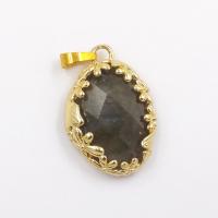 Gemstone Pendants Jewelry Natural Stone with Brass Oval gold color plated DIY 31.75mm Sold By PC