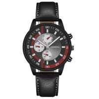 Men Wrist Watch PU Leather with Glass & 304 Stainless Steel & Zinc Alloy Round plumbum black color plated fashion jewelry & Chinese movement & for man Length Approx 247 mm Sold By PC