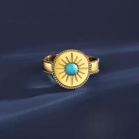 Titantium Cruach Finger Ring, Cruach Tíotáiniam, le turquoise, jewelry faisin & do bhean, óir, nicil, luaidhe & caidmiam saor in aisce, 13x13.5mm, Díolta De réir PC