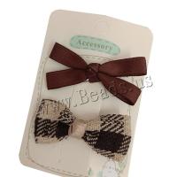 Alligator Hair Clip Polyester and Cotton with Iron Bowknot 2 pieces & for children coffee color 60mm Sold By PC