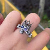 Kubisk Circonia Micro bane messing Ring, Skull, forgyldt, Unisex & Micro Pave cubic zirconia, oprindelige farve, Solgt af PC