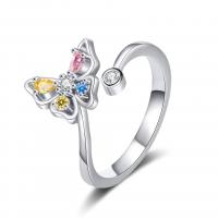 Cubic Zirconia Micro Pave Brass Ring Butterfly plated micro pave cubic zirconia & for woman silver color Sold By PC