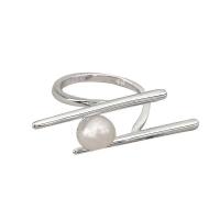 Brass Finger Ring with Plastic Pearl plated fashion jewelry & Unisex silver color Sold By PC