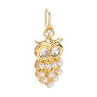 Cubic Zirconia Micro Pave Brass Earring with Plastic Pearl real gold plated & micro pave cubic zirconia & for woman golden Sold By Pair