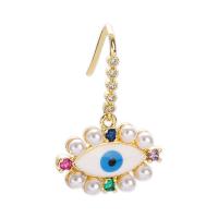 Evil Eye Oorbellen, Messing, met Plastic Pearl, echt goud verguld, verschillende stijlen voor de keuze & micro pave zirconia & voor vrouw & glazuur, gouden, Verkocht door pair