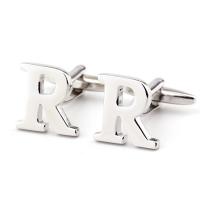 Cufflinks Brass Letter R silver color plated 2 pieces & for man nickel lead & cadmium free Sold By Set