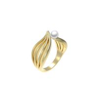 Brass Finger Ring with Plastic Pearl gold color plated fashion jewelry & for woman nickel lead & cadmium free 17mm Sold By PC