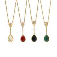 Brass Necklace, with Gemstone, with 2.5cm extender chain, gold color plated, fashion jewelry & micro pave cubic zirconia & for woman, more colors for choice, nickel, lead & cadmium free, 17x13mm, Length:Approx 42 cm, Sold By PC