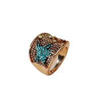 Tibetan Style Finger Ring, gold color plated, fashion jewelry & for woman & with rhinestone, multi-colored, 17mm, Sold By PC