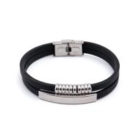 Titanium Steel Bracelet & Bangle, with Silicone, polished, fashion jewelry & Unisex, black, Length:21 cm, Sold By PC