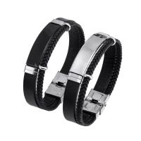 PU Leather Cord Bracelets Titanium Steel with PU Leather Vacuum Ion Plating fashion jewelry & polished & Unisex 14mm Length 21.5 cm Sold By PC