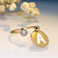 Zinc Alloy prst prsten, Zinek, s Cubic Zirconia, Flat Round, barva pozlacený, Nastavitelný & módní šperky & pro ženy & smalt, bílý, nikl, olovo a kadmium zdarma, Vnitřní průměr:Cca 18mm, Prodáno By PC