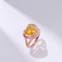Tibetan Style Finger Ring, with Cubic Zirconia, Heart, rose gold color plated, fashion jewelry & different size for choice & for woman, yellow, nickel, lead & cadmium free, 15x26mm, Sold By PC