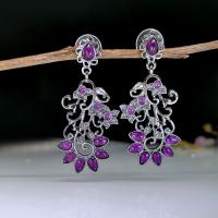 Zinc Alloy Drop Earrings with Glass gun black plated vintage & fashion jewelry & for woman purple nickel lead & cadmium free Sold By Pair