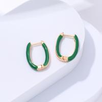 Messing Hoop Earring, guldfarve belagt, mode smykker & for kvinde & emalje, grøn, nikkel, bly & cadmium fri, 18x25mm, Solgt af par