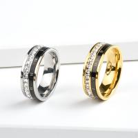 Titanium Čelik Finger Ring, Uštipak, modni nakit & bez spolne razlike & različite veličine za izbor & s Rhinestone, više boja za izbor, nikal, olovo i kadmij besplatno, 7mm, Prodano By PC