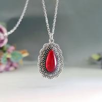 Zinc Alloy Jewelry Necklace with Glass with 5cm extender chain Teardrop antique silver color plated vintage & fashion jewelry & for woman red nickel lead & cadmium free Length Approx 45 cm Sold By PC