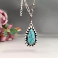 Zinc Alloy Jewelry Necklace with Turquoise with 5cm extender chain Teardrop antique silver color plated vintage & fashion jewelry & for woman blue nickel lead & cadmium free Length Approx 45 cm Sold By PC