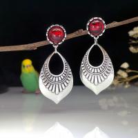 Zinc Alloy Drop Earrings with Glass antique silver color plated vintage & fashion jewelry & for woman & hollow red nickel lead & cadmium free Sold By Pair