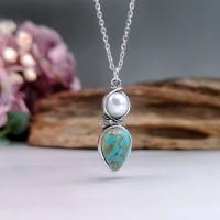 Zinc Alloy Jewelry Necklace with Turquoise & Plastic Pearl with 5cm extender chain Teardrop antique silver color plated vintage & fashion jewelry & for woman mixed colors nickel lead & cadmium free Length Approx 45 cm Sold By PC