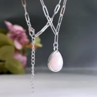 Tibetan Style Jewelry Necklace, with 304 Stainless Steel Chain & Rose Quartz, with 5cm extender chain, Teardrop, antique silver color plated, vintage & fashion jewelry & for woman, pink, nickel, lead & cadmium free, Length:Approx 45 cm, Sold By PC