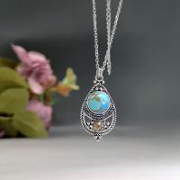 Tibetan Style Jewelry Necklace, with 304 Stainless Steel Chain & Turquoise, with 5cm extender chain, Teardrop, antique silver color plated, vintage & fashion jewelry & for woman & with rhinestone & hollow, blue, nickel, lead & cadmium free, Length:Approx 45 cm, Sold By PC