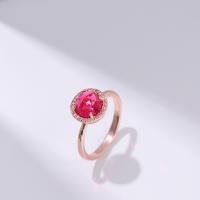 Tibetan Style Finger Ring, Round, rose gold color plated, fashion jewelry & different size for choice & micro pave cubic zirconia & for woman, red, nickel, lead & cadmium free, 8x27mm, Sold By PC