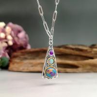 Tibetan Style Jewelry Necklace, with 304 Stainless Steel Chain & Opal & Turquoise & Glass, with 5cm extender chain, Triangle, plated, vintage & fashion jewelry & for woman, mixed colors, nickel, lead & cadmium free, Length:Approx 45 cm, Sold By PC