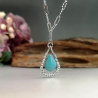 Zinc Alloy Jewelry Necklace with Turquoise with 5cm extender chain Teardrop antique silver color plated vintage & fashion jewelry & for woman & hollow blue nickel lead & cadmium free Length Approx 45 cm Sold By PC