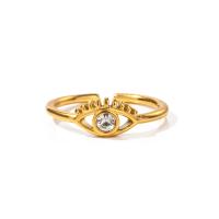 Evil Eye Jewelry Ring Finger, Aço inoxidável 304, 18K banhado a ouro, joias de moda & micro pavimento em zircônia cúbica & para mulher, dourado, vendido por PC