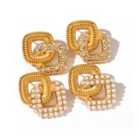Stainless Steel Stud Earrings 304 Stainless Steel with Plastic Pearl 18K gold plated & micro pave cubic zirconia & for woman golden Sold By Pair