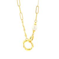 Messing Halskæde, med Ferskvandsperle, med 1.97inch extender kæde, guldfarve belagt, mode smykker & for kvinde, gylden, nikkel, bly & cadmium fri, Længde Ca. 15.75 inch, Solgt af PC