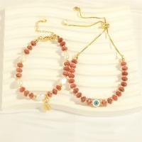 Gemstone Bracelets, Brass, with Rhodochrosite & Plastic Pearl, gold color plated, fashion jewelry & different styles for choice & for woman, golden, nickel, lead & cadmium free, Length:Approx 6.3-8.66 Inch, Sold By PC