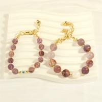 Quartz Bracelets, Purple Phantom Quartz, with Freshwater Pearl & Brass, fashion jewelry & different styles for choice & for woman, nickel, lead & cadmium free, Length:Approx 6.3-8.66 Inch, Sold By PC