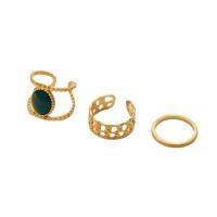 Tűzzománc Rozsdamentes acél Ujj gyűrű, 304 rozsdamentes acél, galvanizált, három darab & a nő, aranysárga, Által értékesített Set