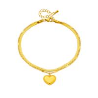 Fashion Jewelry Anklet Titanium Steel with 1.97inch extender chain Heart plated Double Layer & for woman golden 15mm Sold Per Approx 7.87 Inch Strand